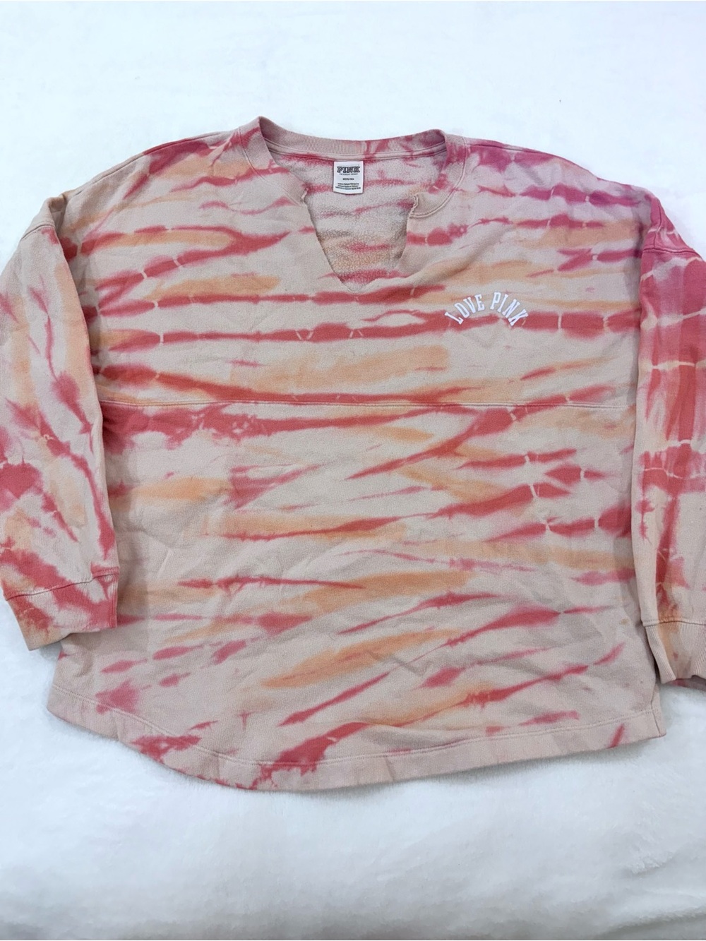 LOVE PINK Tie-Dye Long Sleeve Pullover - Pink & Peach Medium